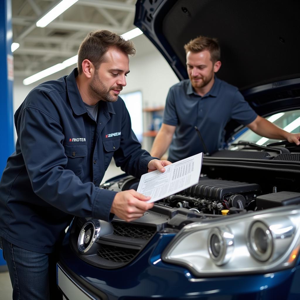 Mechanic Explaining Car Repair to Customer