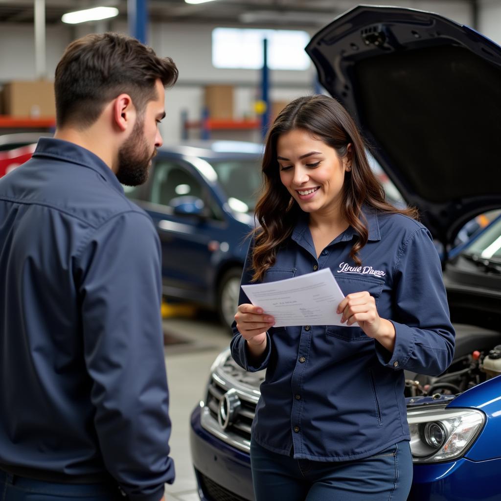 Mechanic Explaining Car Repair to Customer