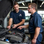 Mechanic Explaining Car Repair Details to Customer