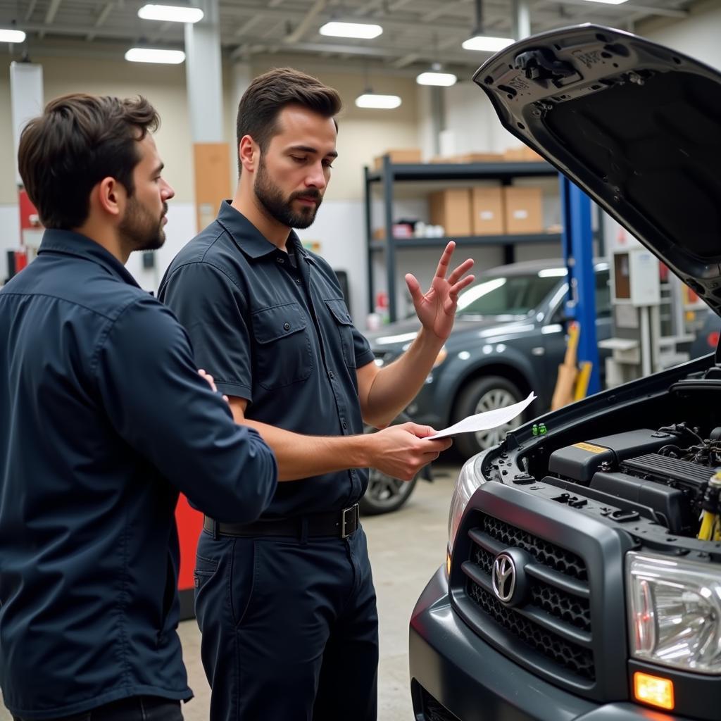 Mechanic Explaining Car Repair to Customer