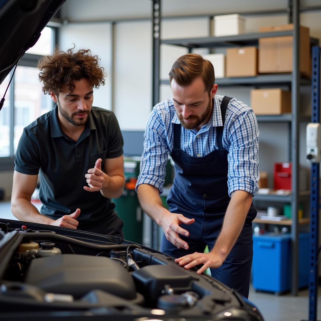 Mechanic Explaining Car Repairs to Customer