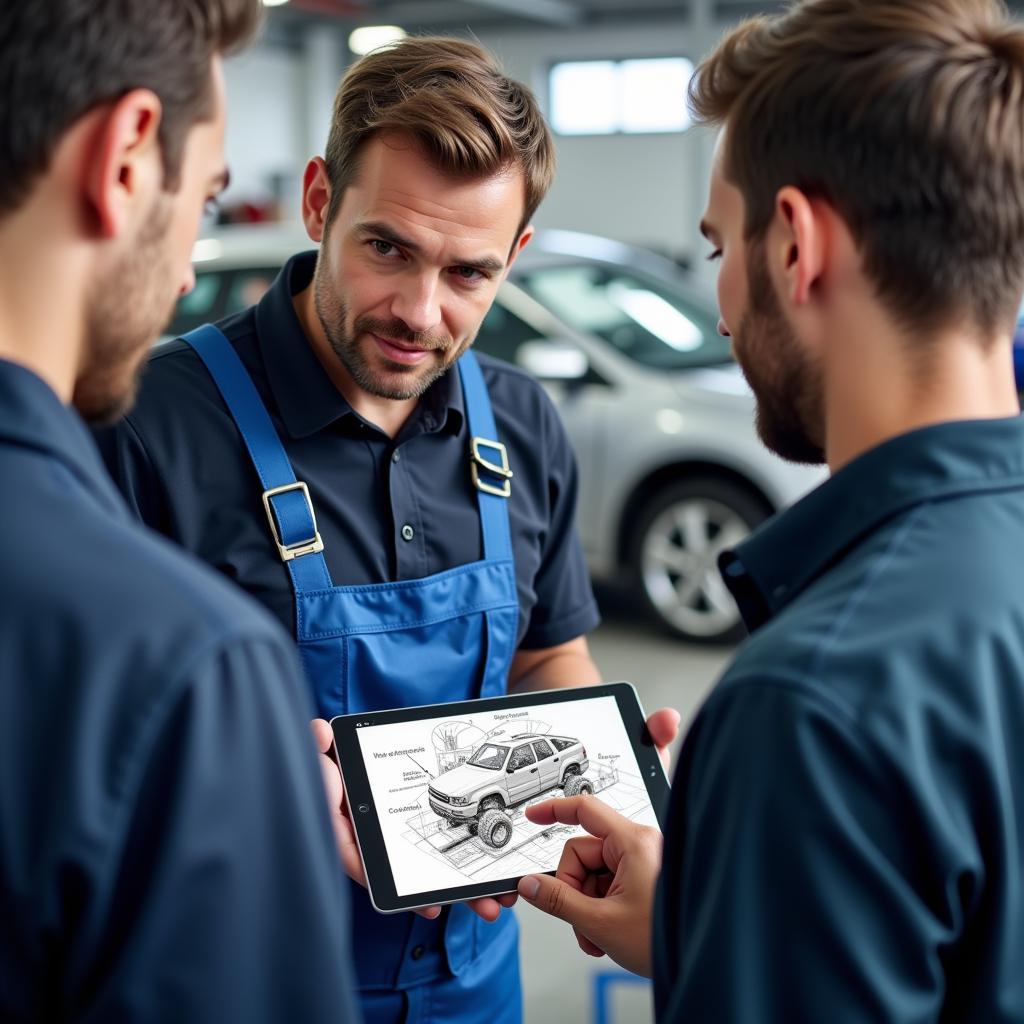 Mechanic Explaining Diagnosis to Customer