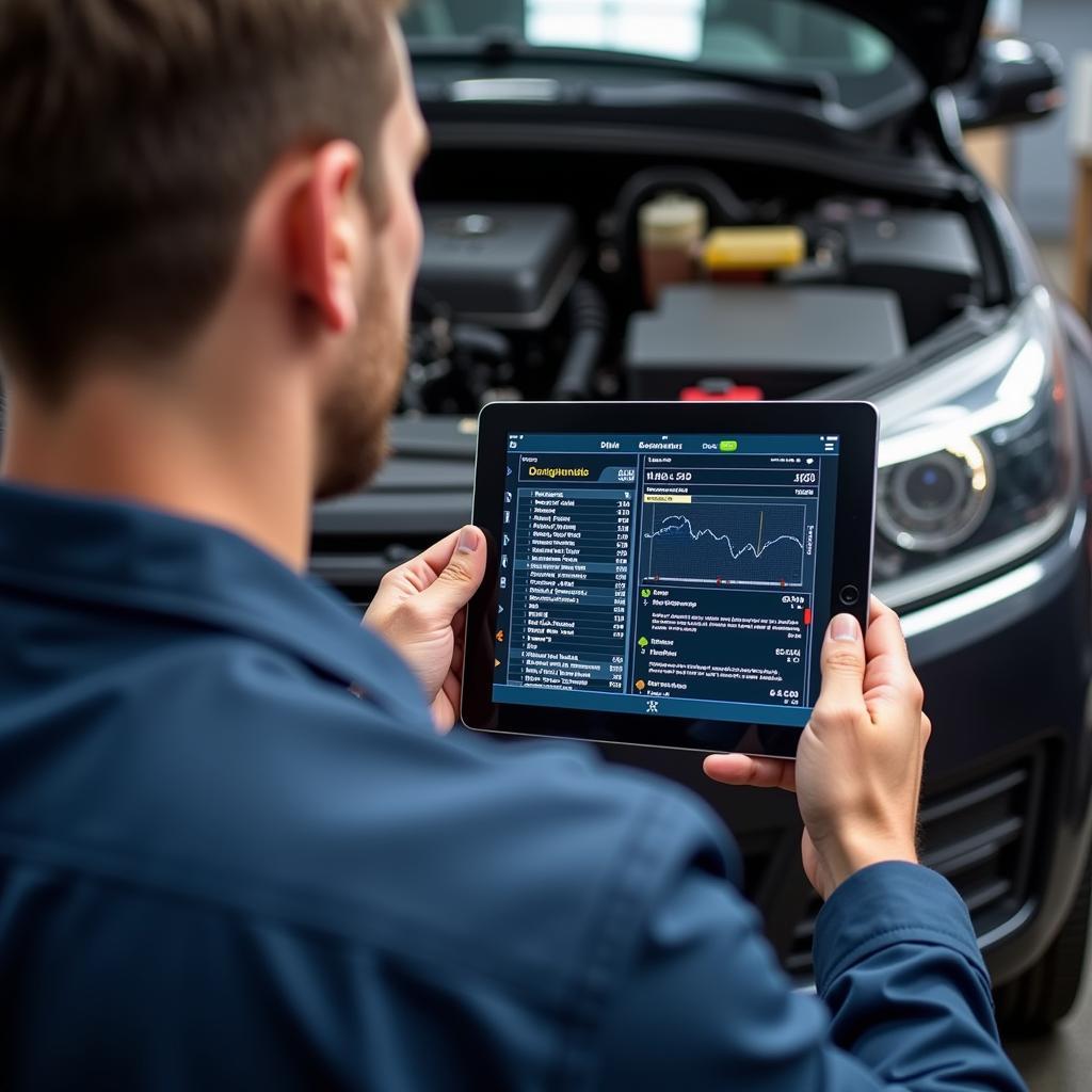 Mechanic Explaining Diagnostic Results to Customer