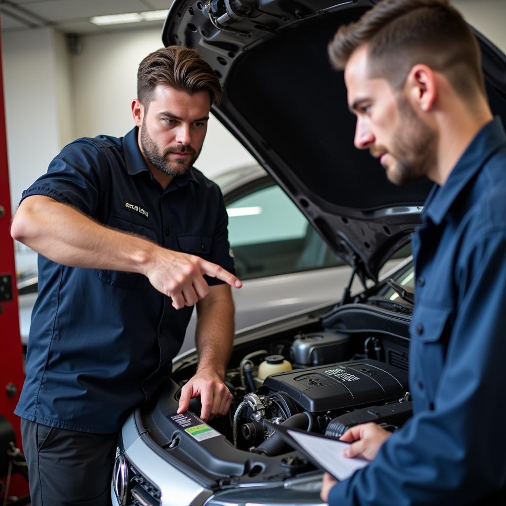 Mechanic Explaining Car Repair to Customer