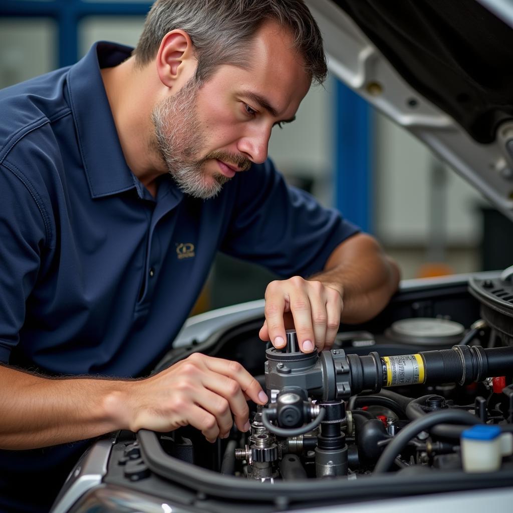 Mechanic Inspecting Auto Plastic Valve