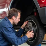 Mechanic Inspecting a Car