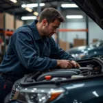 Mechanic Inspecting Car