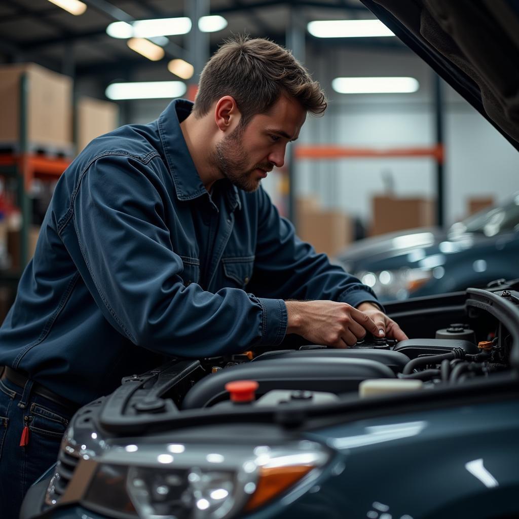 Mechanic Inspecting Car