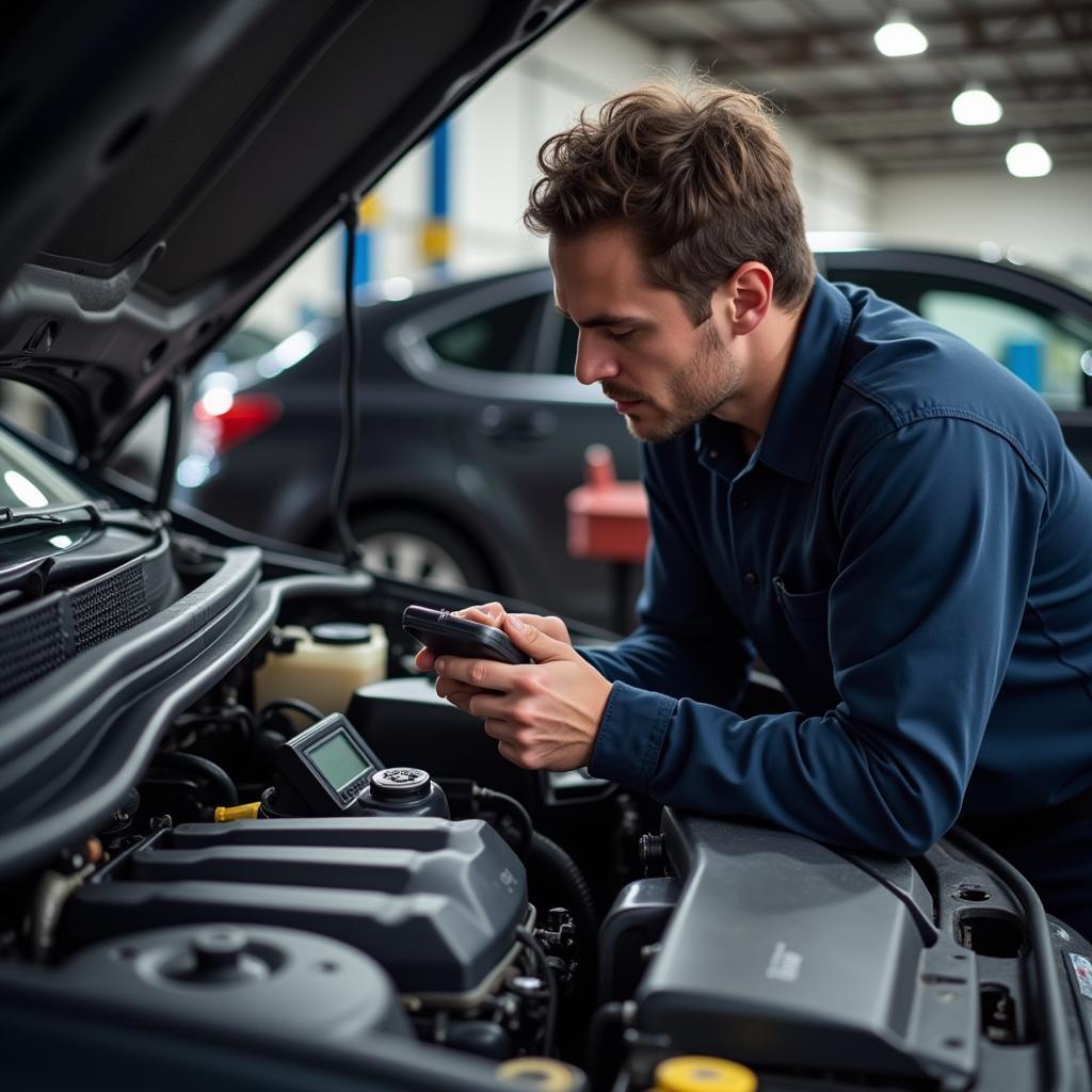 Mechanic Inspecting a Car in Charlotte, NC