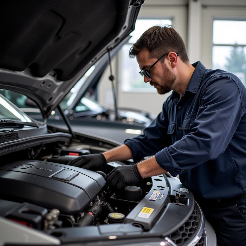 Mechanic Inspecting Car in Edmonton Southside