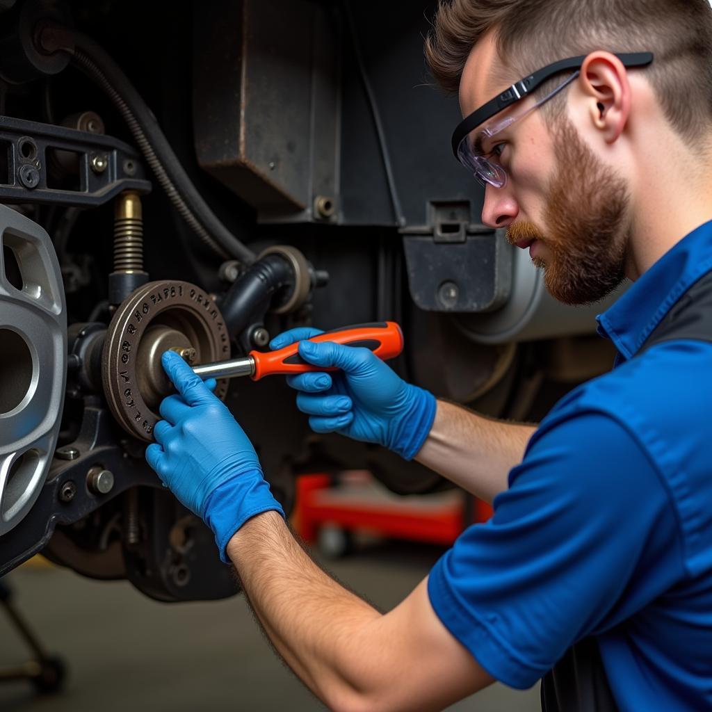 Mechanic Inspecting a Car's Driveline