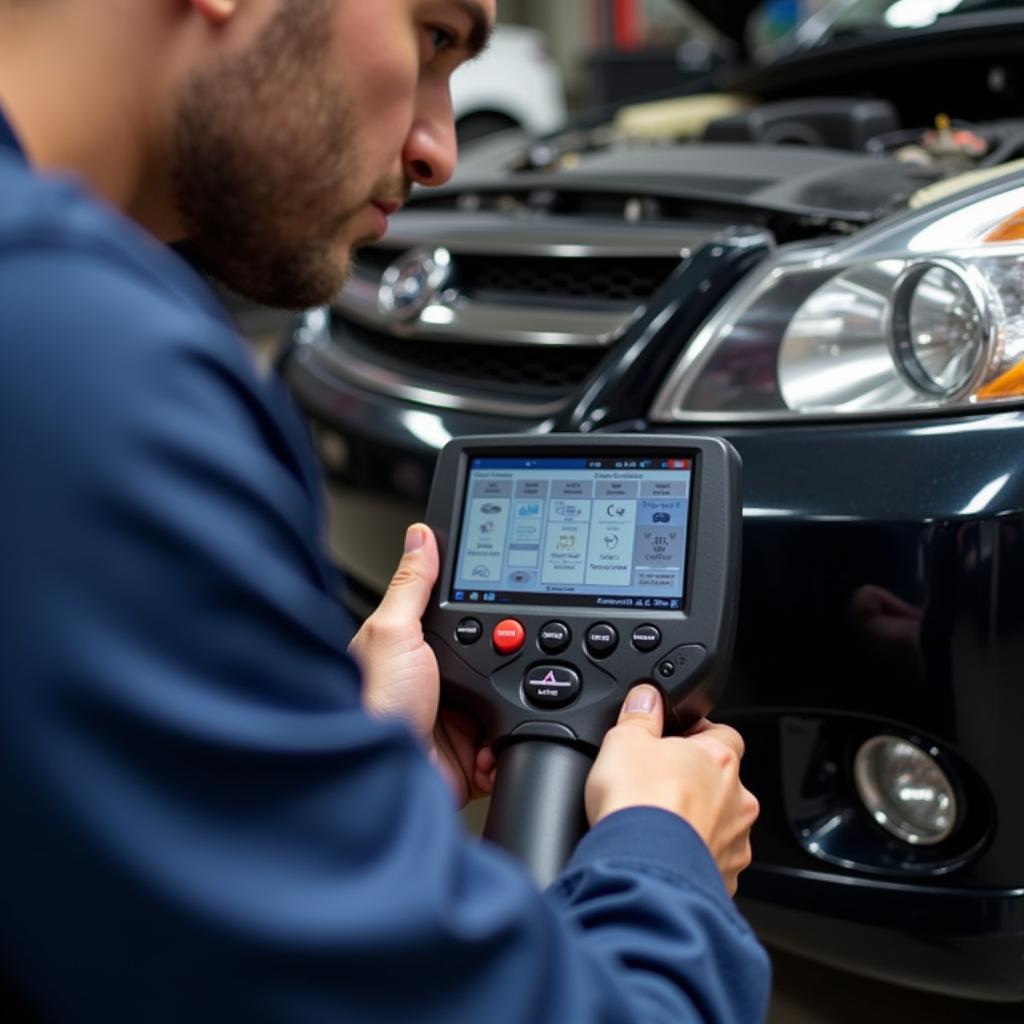 Mechanic inspecting a vehicle at Auto Tech Tire & Service Center