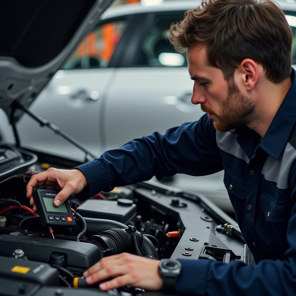 Mechanic Performing Diagnostics on a Car