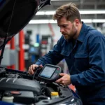 Mechanic Performing Diagnostics on a Car