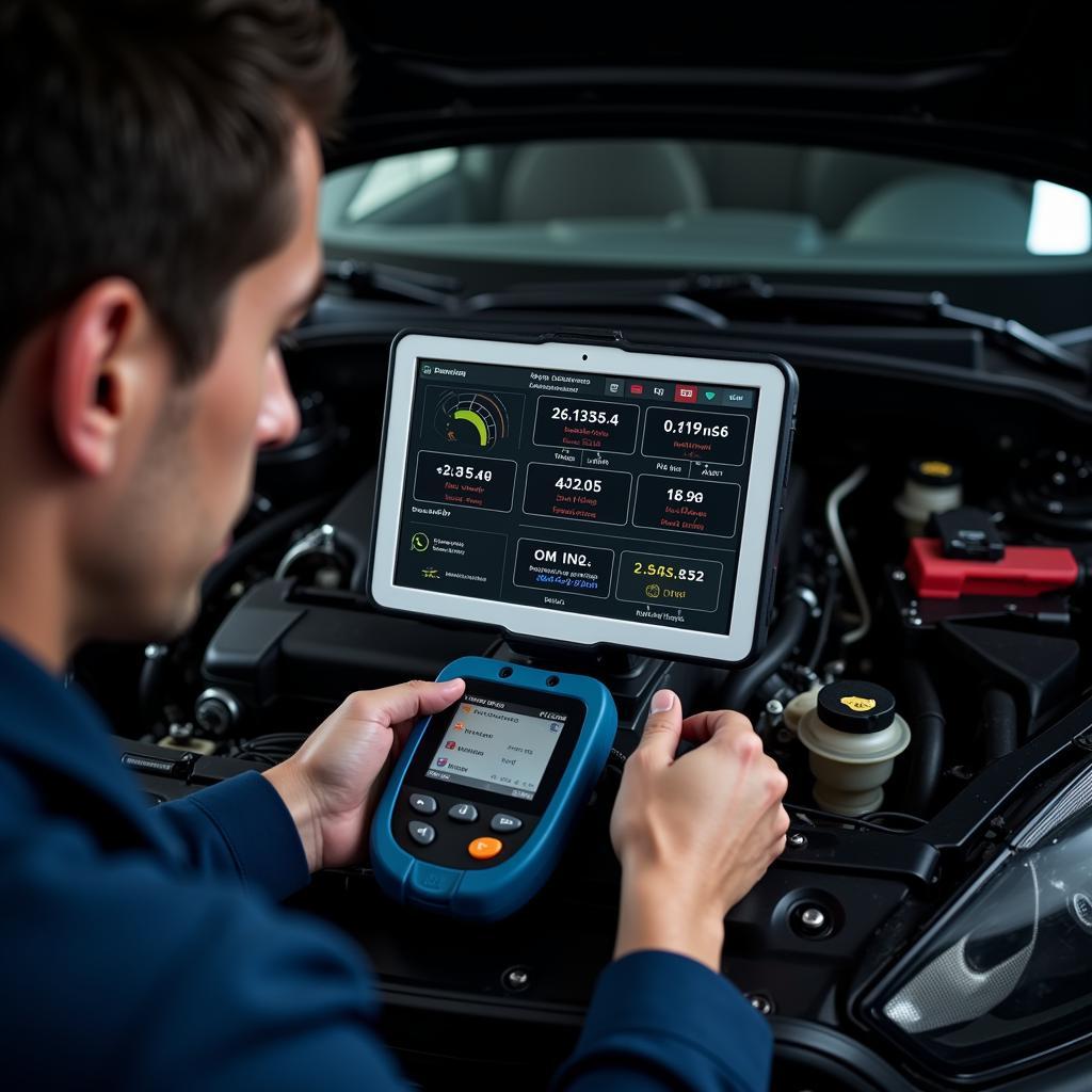 Mechanic Performing Engine Diagnostics