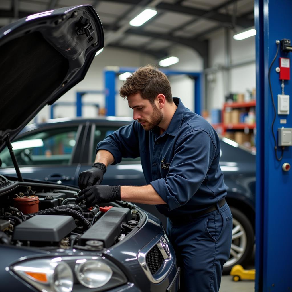 Mechanic Performing Repairs on Car