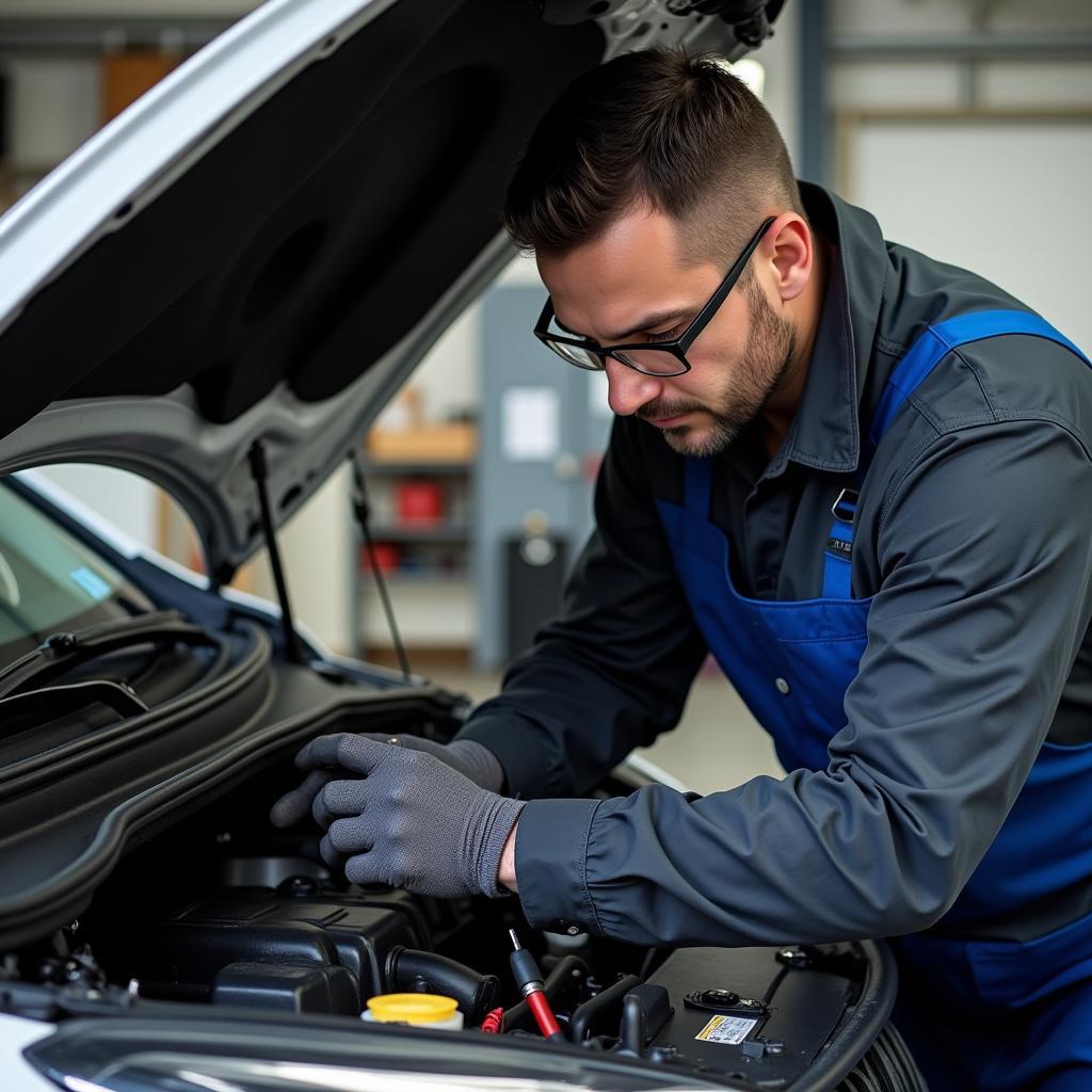 Mechanic Performing Vehicle Inspection