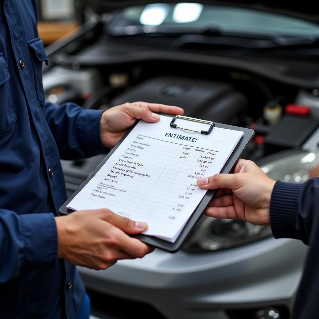 Mechanic Providing a Written Estimate to a Customer