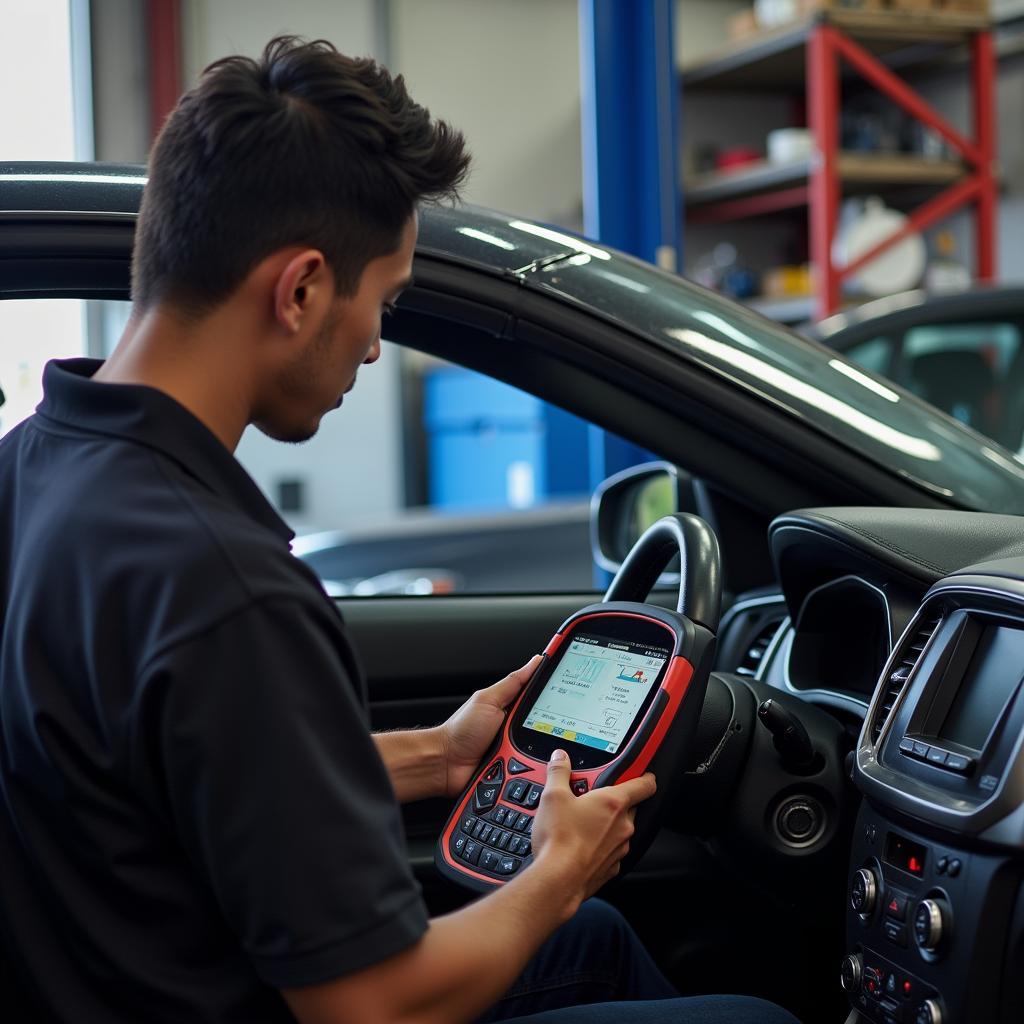 Mechanic using diagnostic tool on car in the Philippines