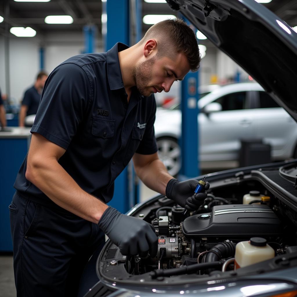 Qualified Mechanic Performing Auto Service