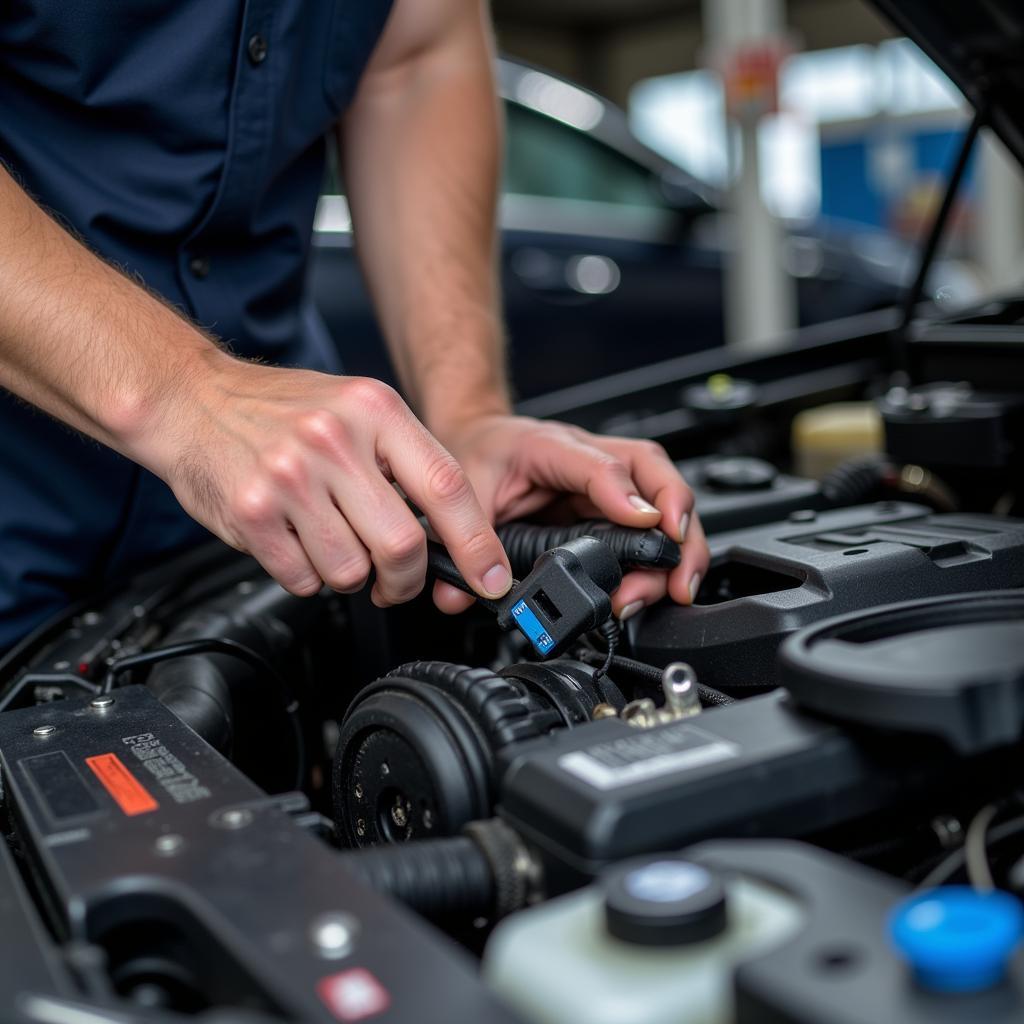 Mechanic Working on Car Engine