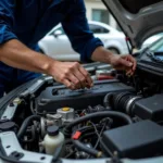 Mechanic Working on a Car Engine