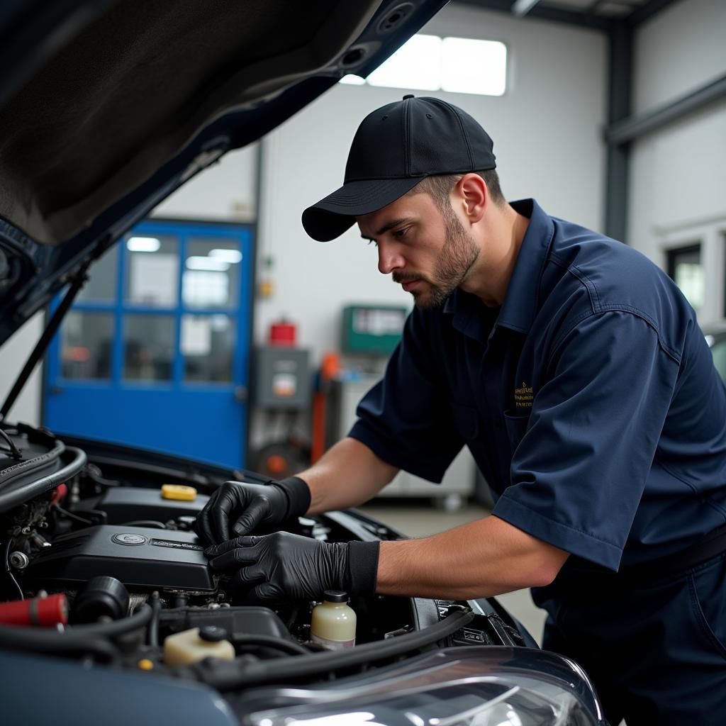 Mechanic Working on Car Engine