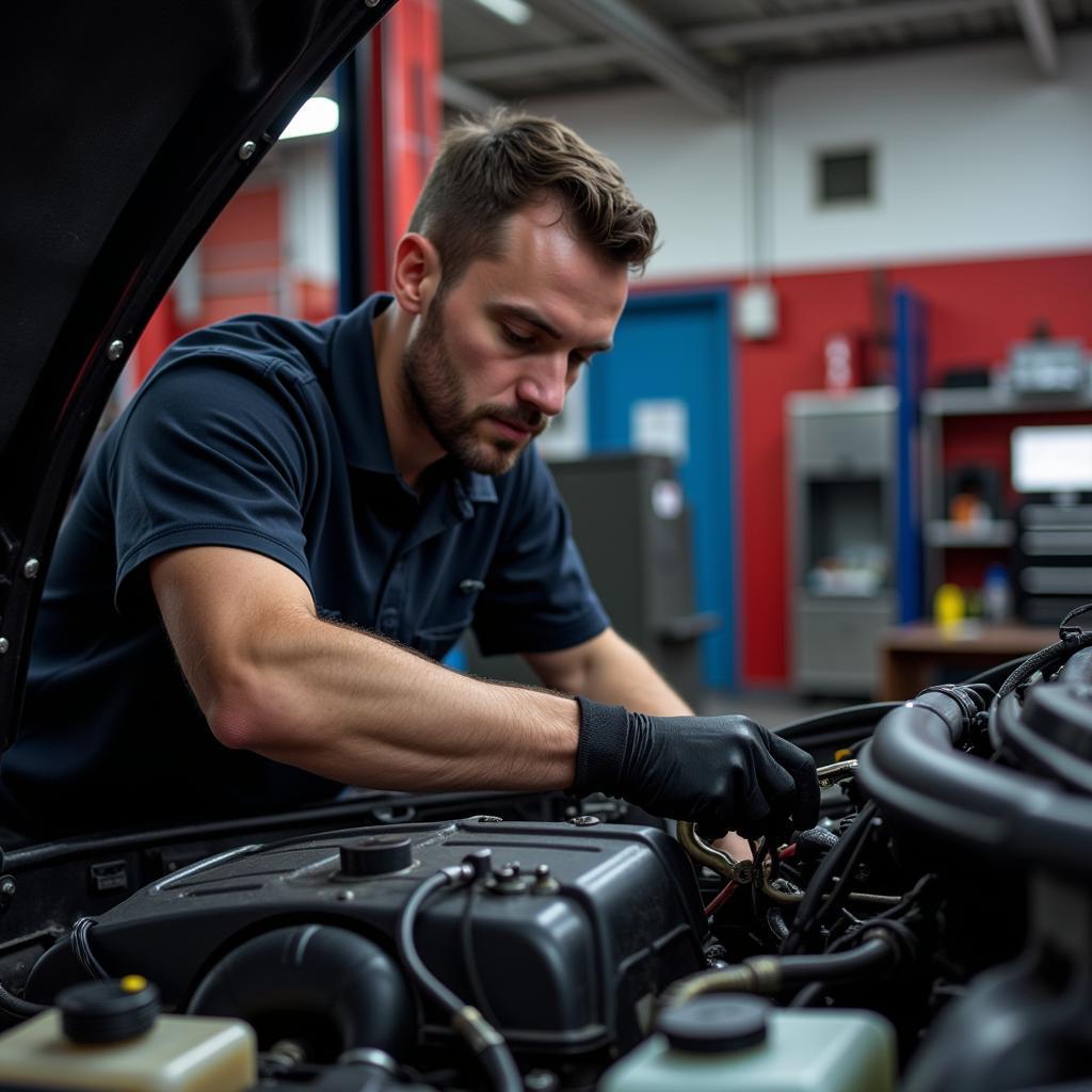 Mechanic Working on Car Engine in Deer Park