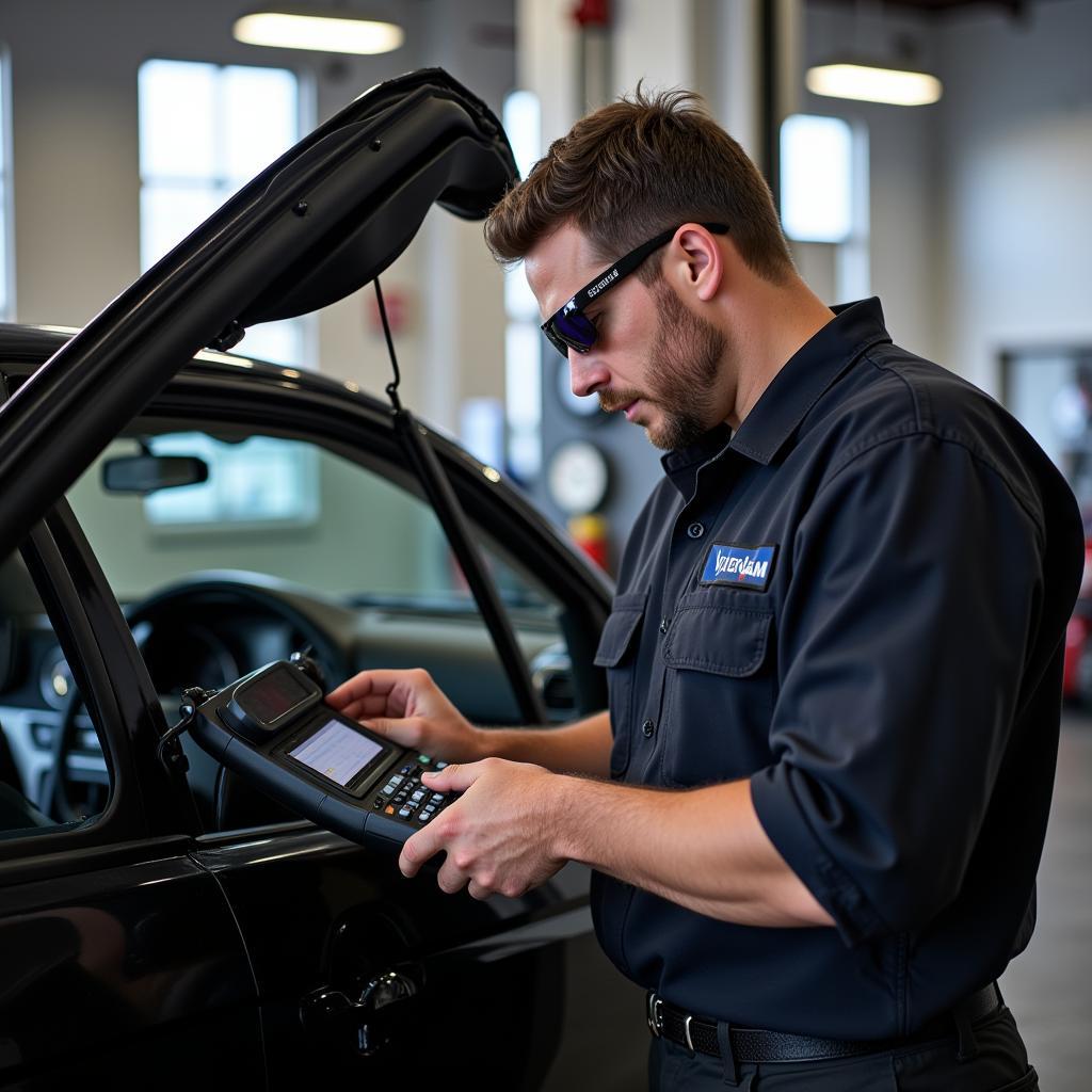 M&M Auto Service Technician Performing Diagnostics