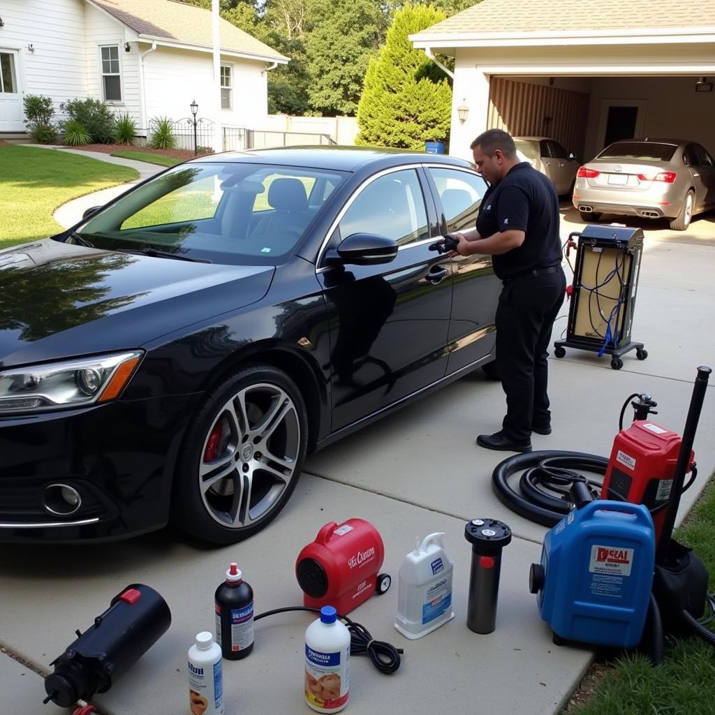 Mobile Auto Detailing in Bakersfield: A technician detailing a car on-site