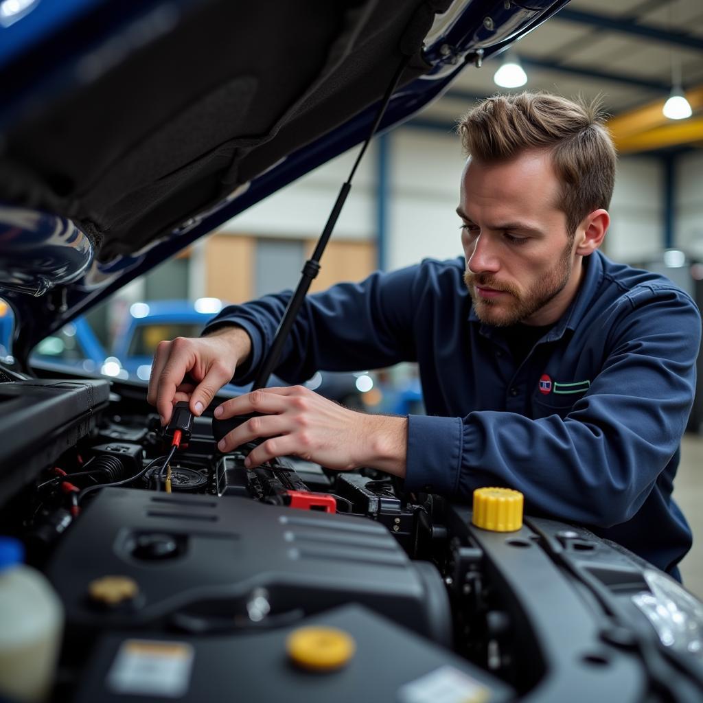 Mobile Auto Electrician Checking Car Wiring