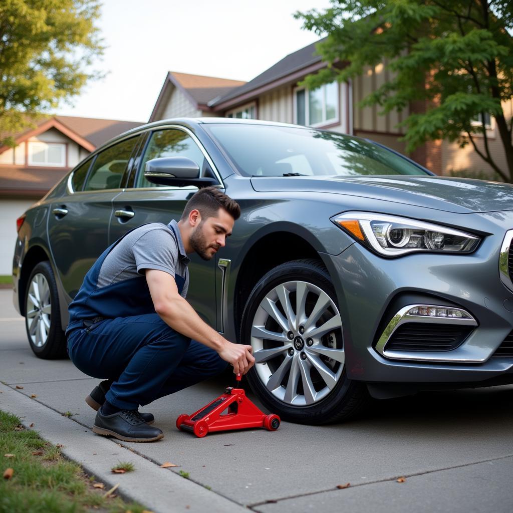 Mobile Mechanic Changing a Tire