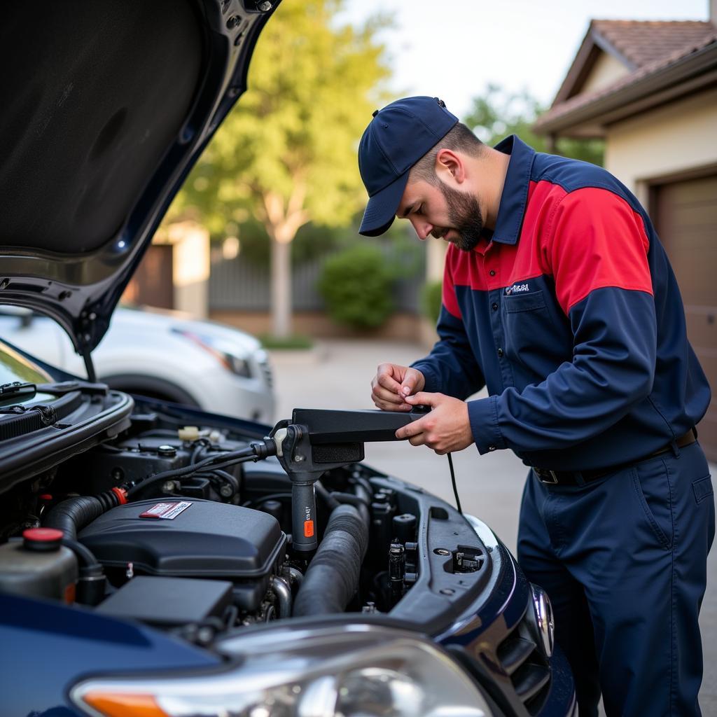 Mobile Mechanic Performing Auto Service at a Home in Simi Valley