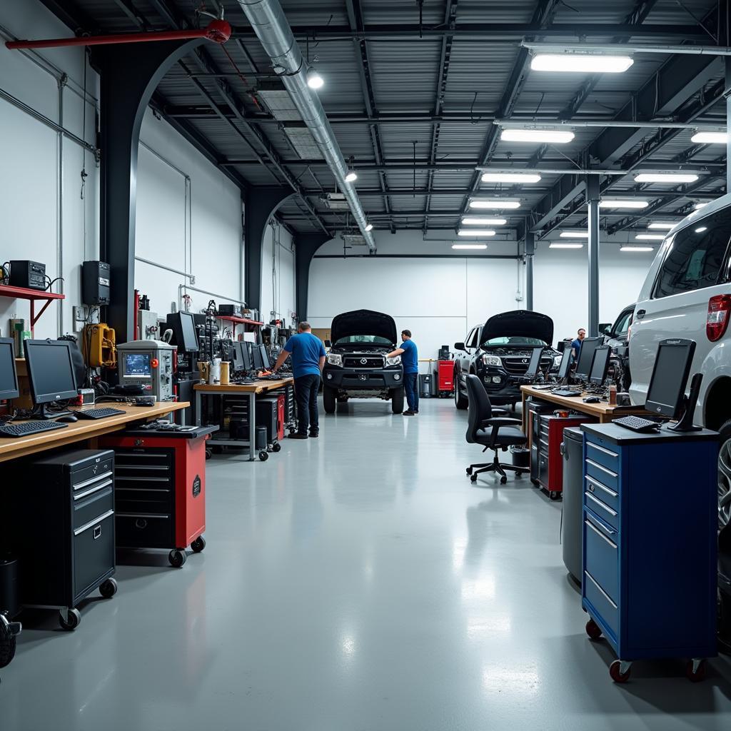 Modern auto repair shop with advanced equipment