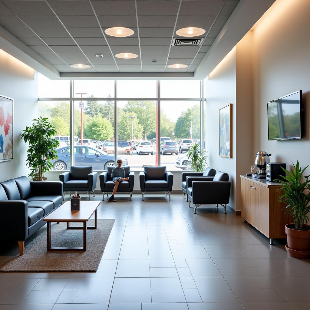 Modern and comfortable waiting area at an auto service center