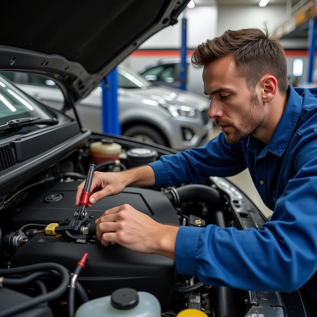 Monticello Auto Mechanic Working on Engine