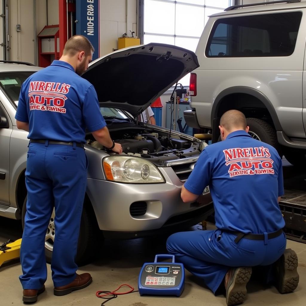 Nirelli's Auto Service & Towing Team Working on a Car