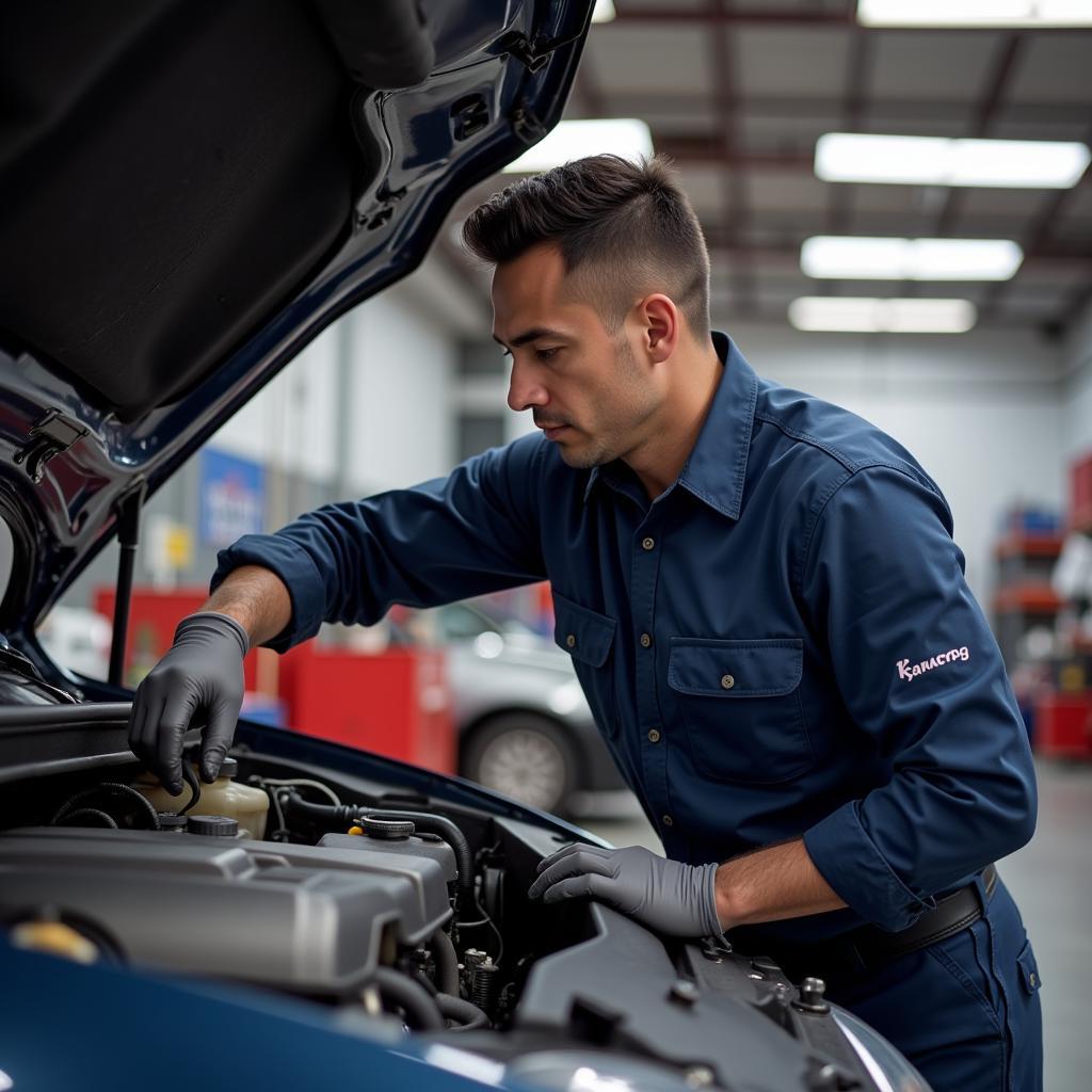 North Kansas City Mechanic Working on a Car