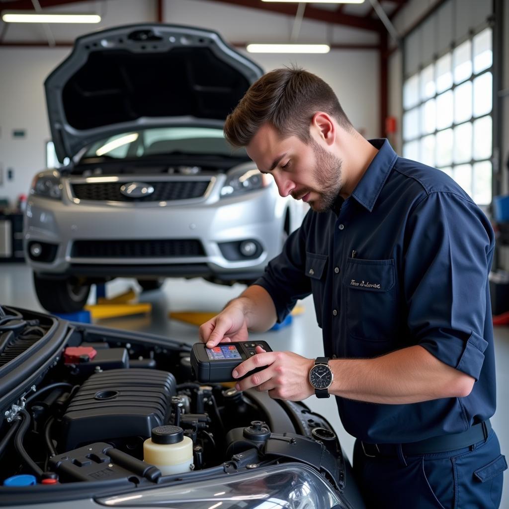 Mechanic checking a car in North Mankato Auto Service Center