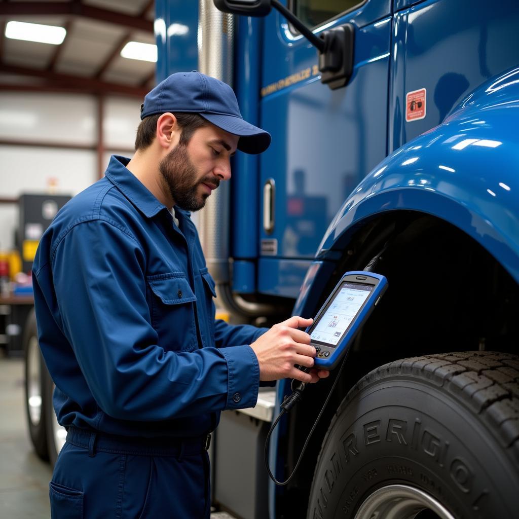 Mechanic Inspecting a Truck at an Oaks Auto Truck Service