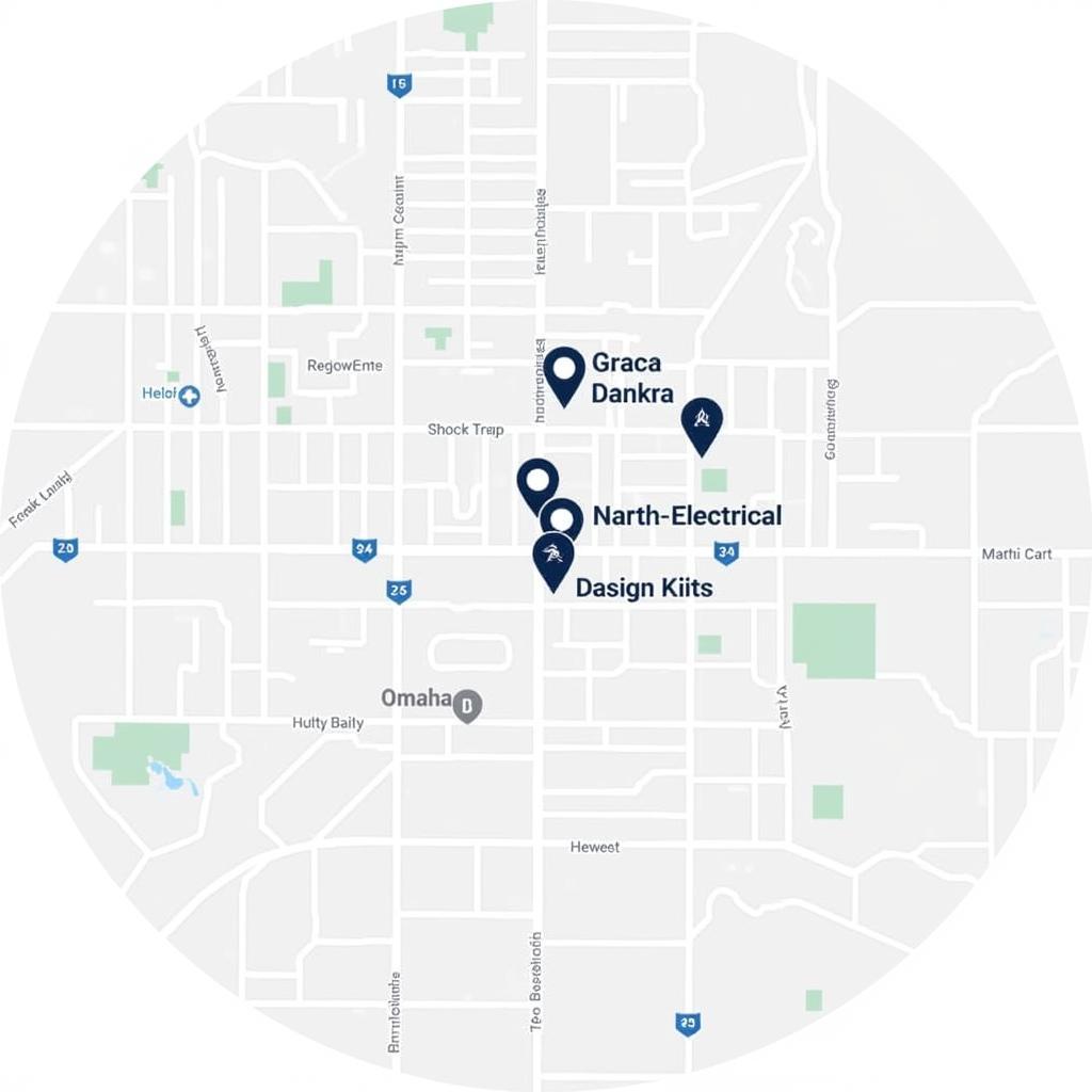 Map of Omaha highlighting auto electrical service locations