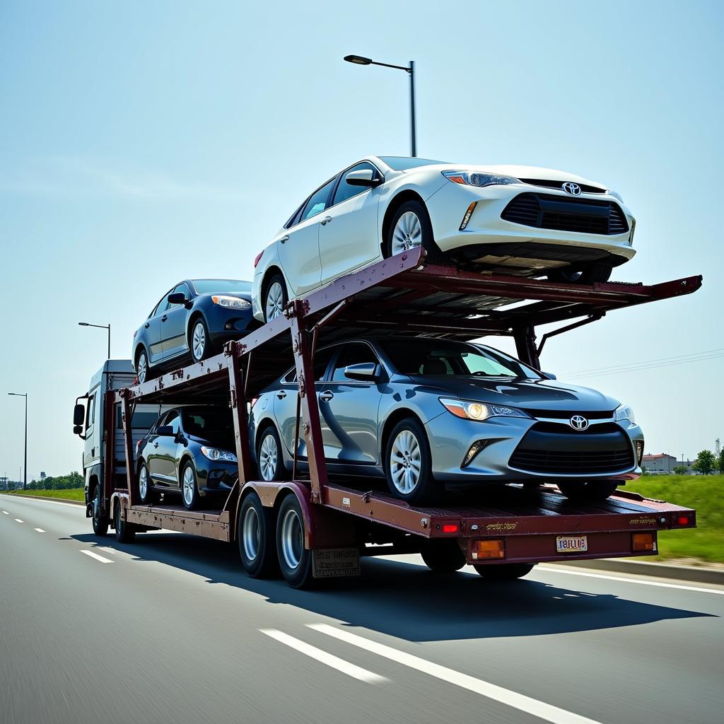 Open Car Transport Trailer on the Highway