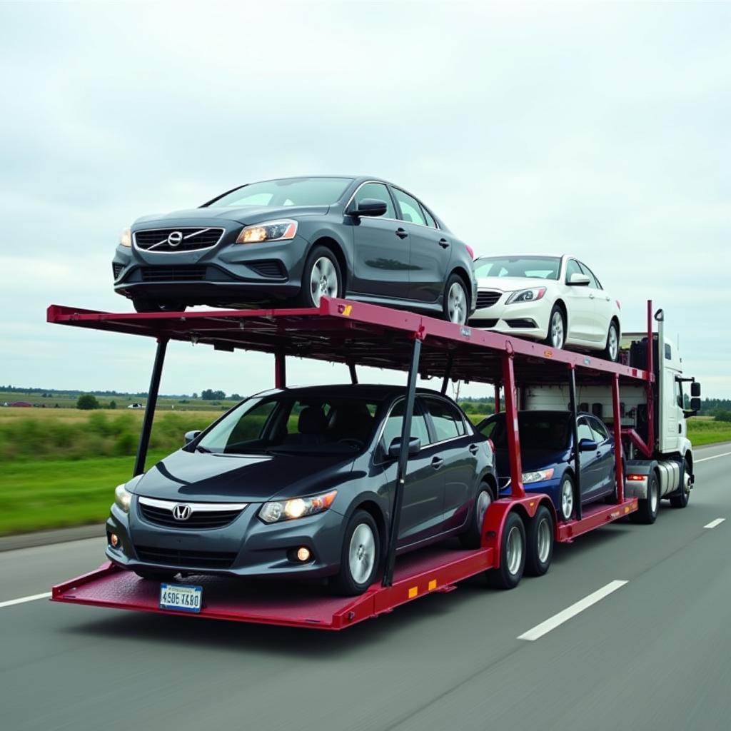 Open Car Transport Trailer on the Highway