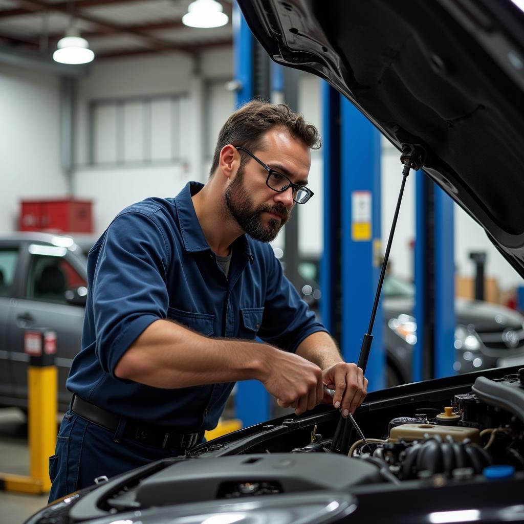 Perkasie Auto Service Mechanic Working on a Car Engine