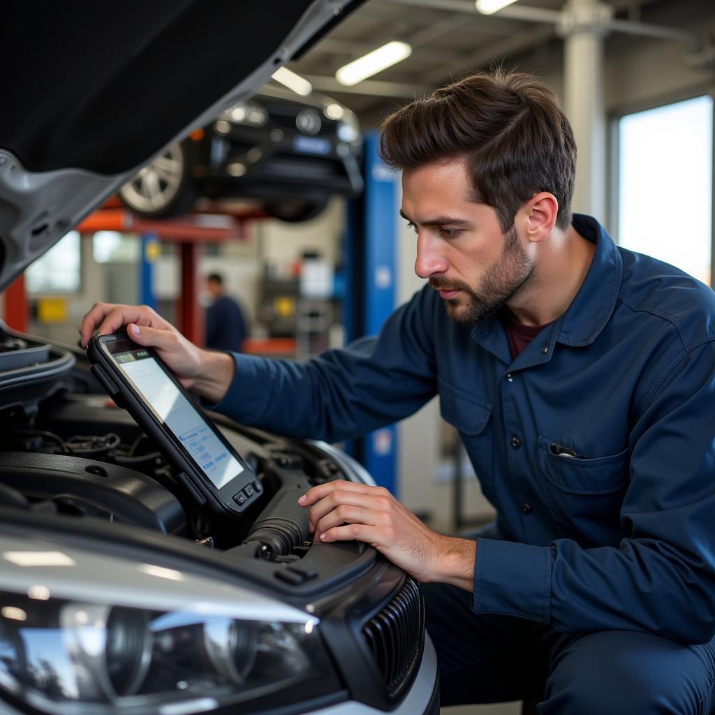 Experienced Technician Checking a Car in a Phoenix Auto Repair Shop