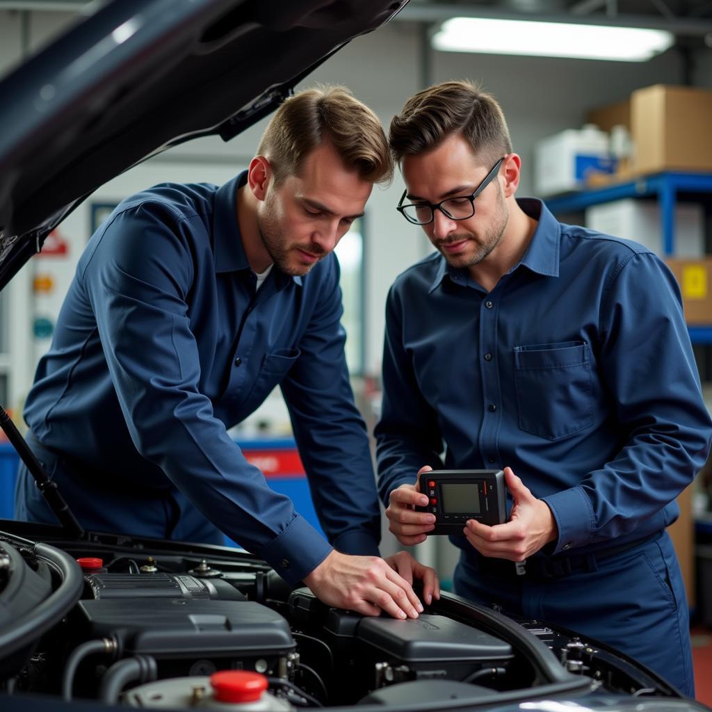 Technician Using Diagnostic Tools on a Car