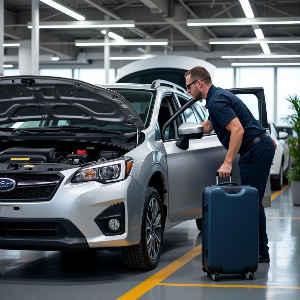 Pre-trip car inspection near Portage, MI airport