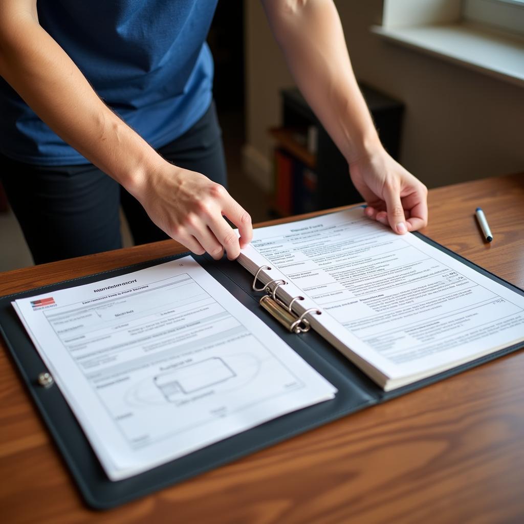 Preparing for Auto Repair Appointment - A person organizing their car's maintenance records and paperwork before taking their car to a repair shop in Boise.