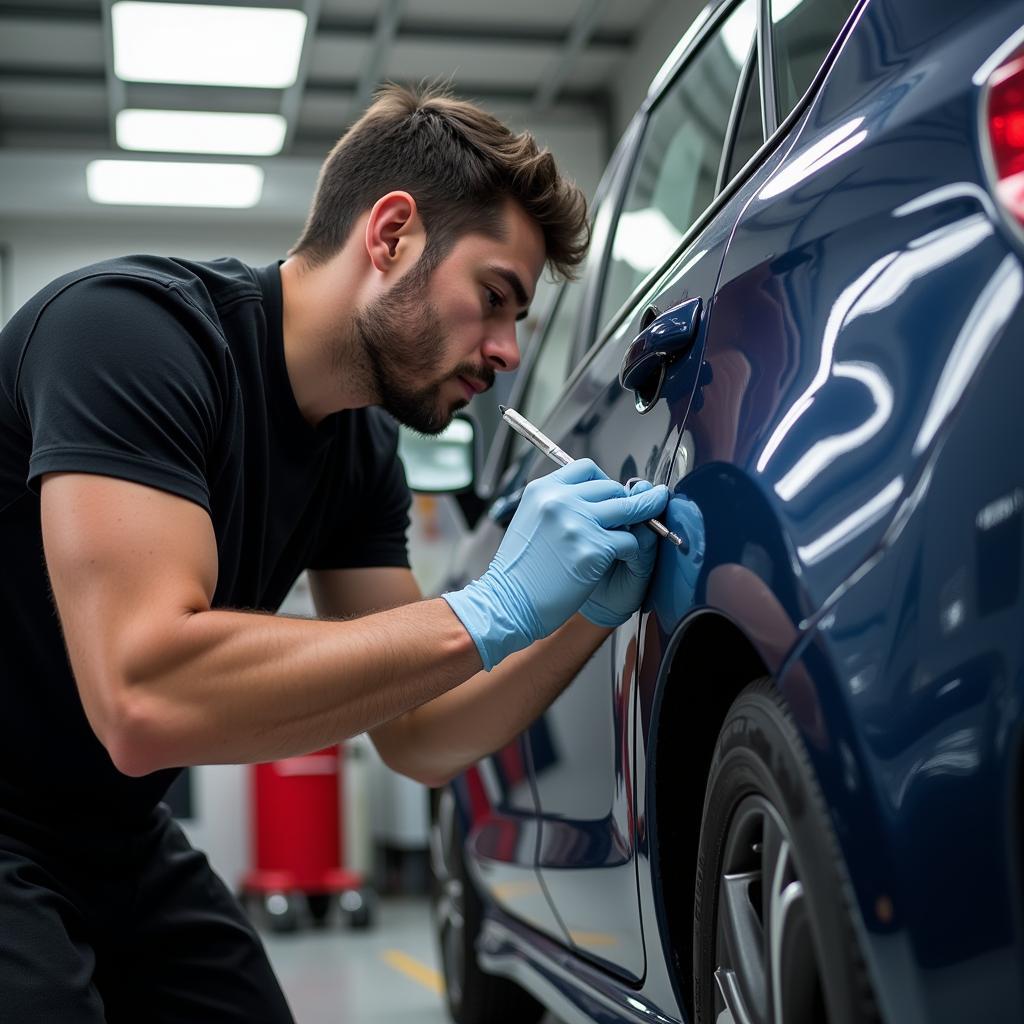 Professional Auto Touch Up Paint Process in a Workshop