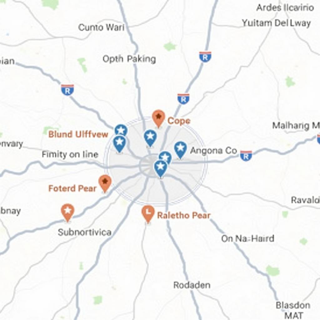 Map Showing Auto Service Locations in Raleigh